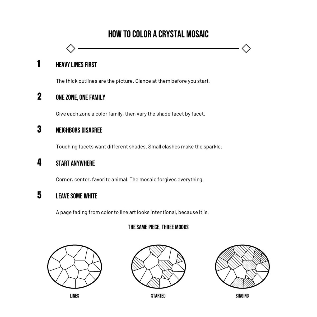 Farms of the World sample page: how to color a crystal mosaic