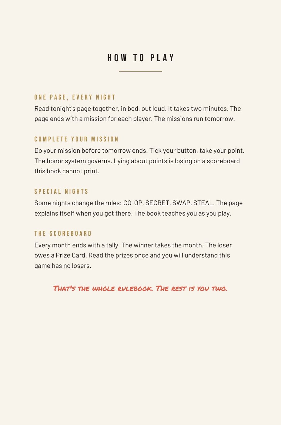The Love Game interior page: How To Play: the rules of the game