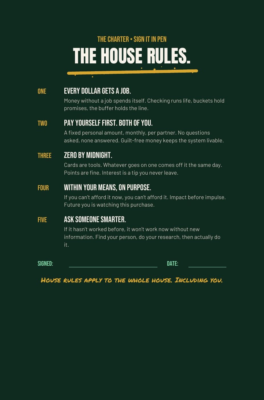 Stack The F*ck Up interior page: The System, One Page: how the daily money moves work